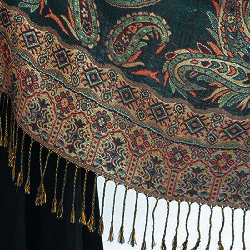 Bohemia Style Tibetan Paisley Floral Pattern Tassel Cozy Scarf Shawl - Image 5