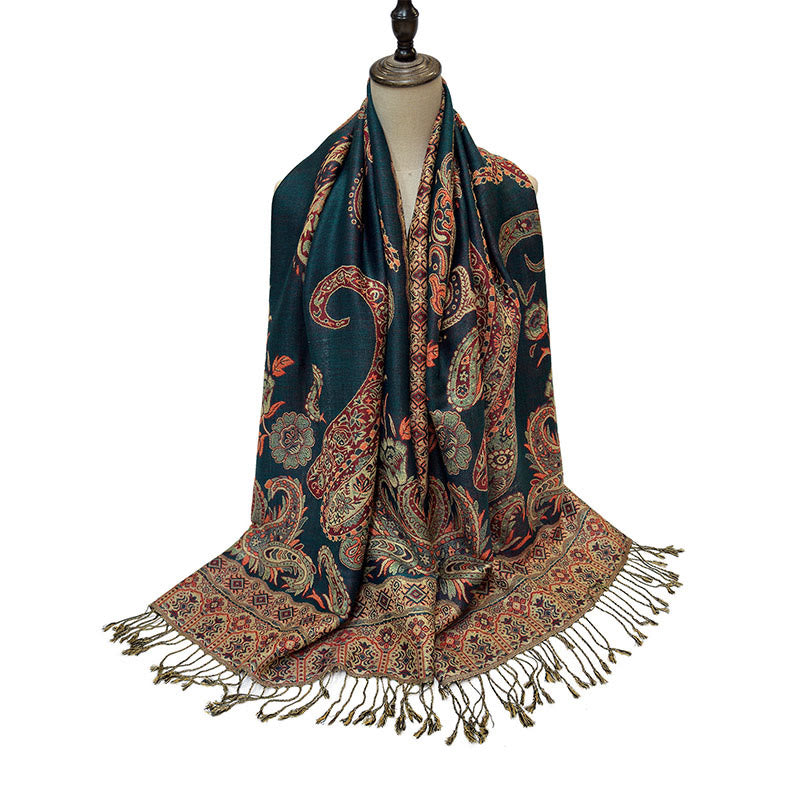 Bohemia Style Tibetan Paisley Floral Pattern Tassel Cozy Scarf Shawl - Image 6