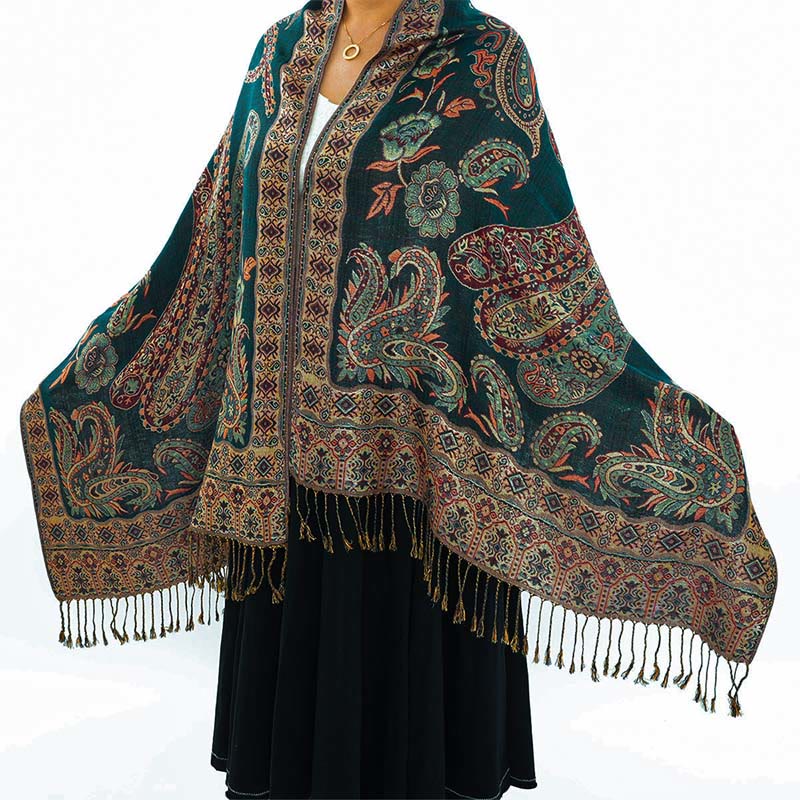 Bohemia Style Tibetan Paisley Floral Pattern Tassel Cozy Scarf Shawl