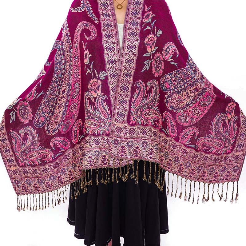 Bohemia Style Tibetan Paisley Floral Pattern Tassel Cozy Scarf Shawl - Image 21