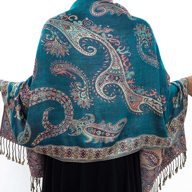 Bohemia Style Tibetan Paisley Floral Pattern Tassel Cozy Scarf Shawl - Image 14