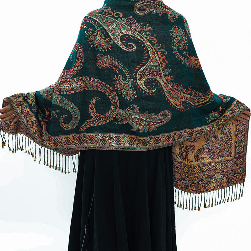 Bohemia Style Tibetan Paisley Floral Pattern Tassel Cozy Scarf Shawl - Image 2