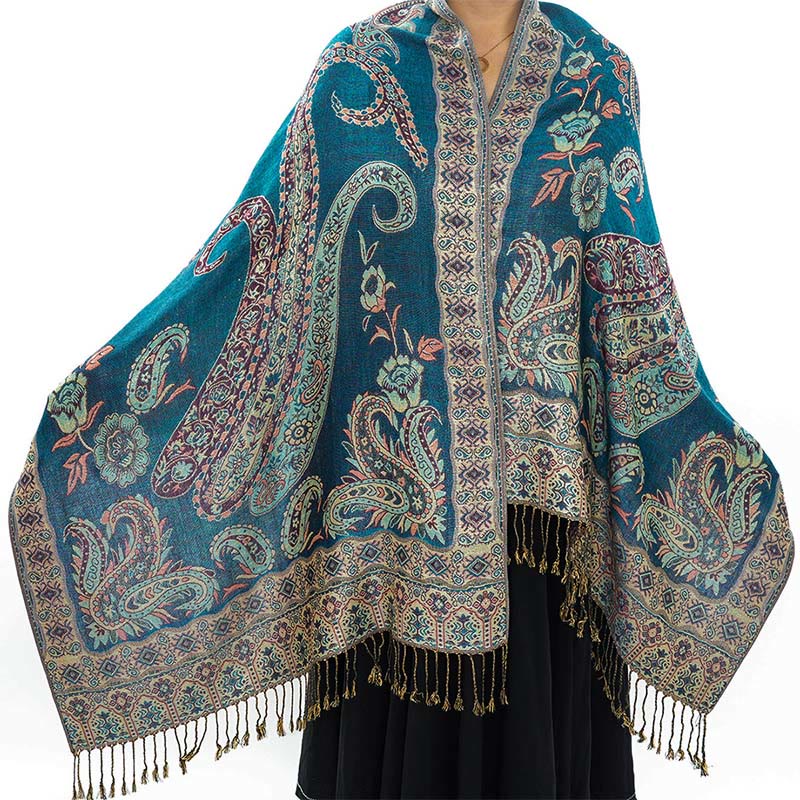 Bohemia Style Tibetan Paisley Floral Pattern Tassel Cozy Scarf Shawl - Image 13