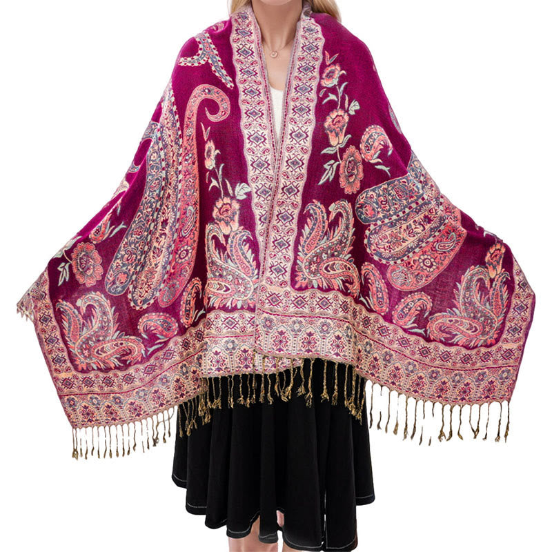 Bohemia Style Tibetan Paisley Floral Pattern Tassel Cozy Scarf Shawl - Image 20