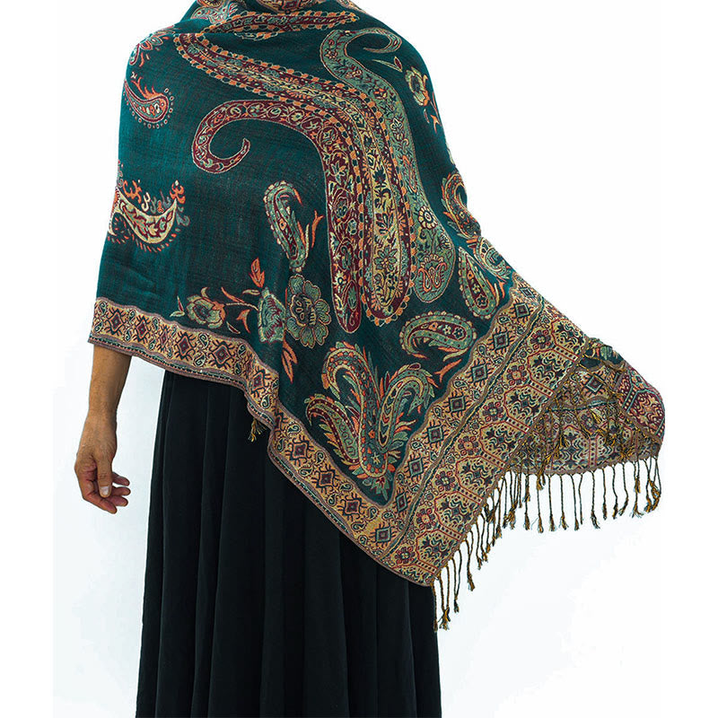 Bohemia Style Tibetan Paisley Floral Pattern Tassel Cozy Scarf Shawl - Image 3