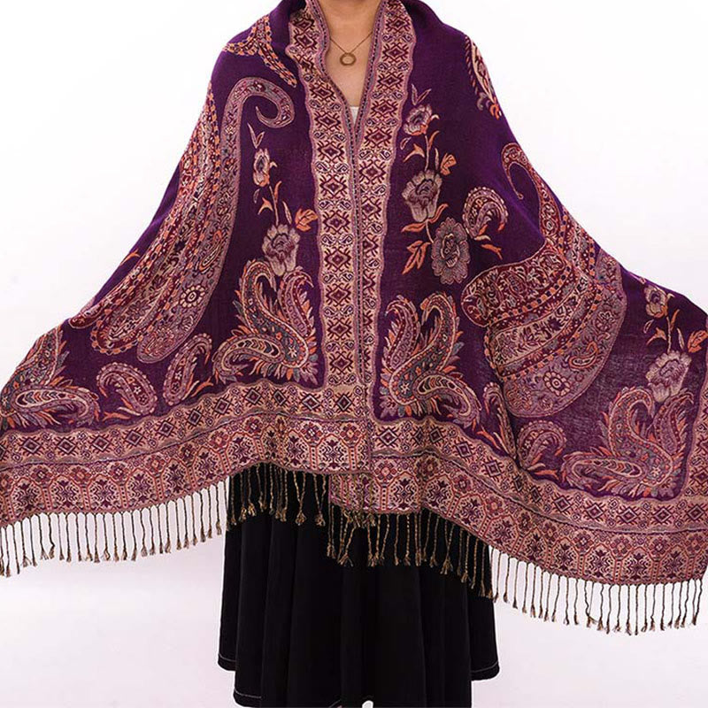 Bohemia Style Tibetan Paisley Floral Pattern Tassel Cozy Scarf Shawl - Image 17