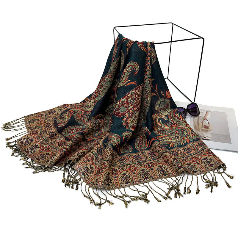 Bohemia Style Tibetan Paisley Floral Pattern Tassel Cozy Scarf Shawl - Image 7
