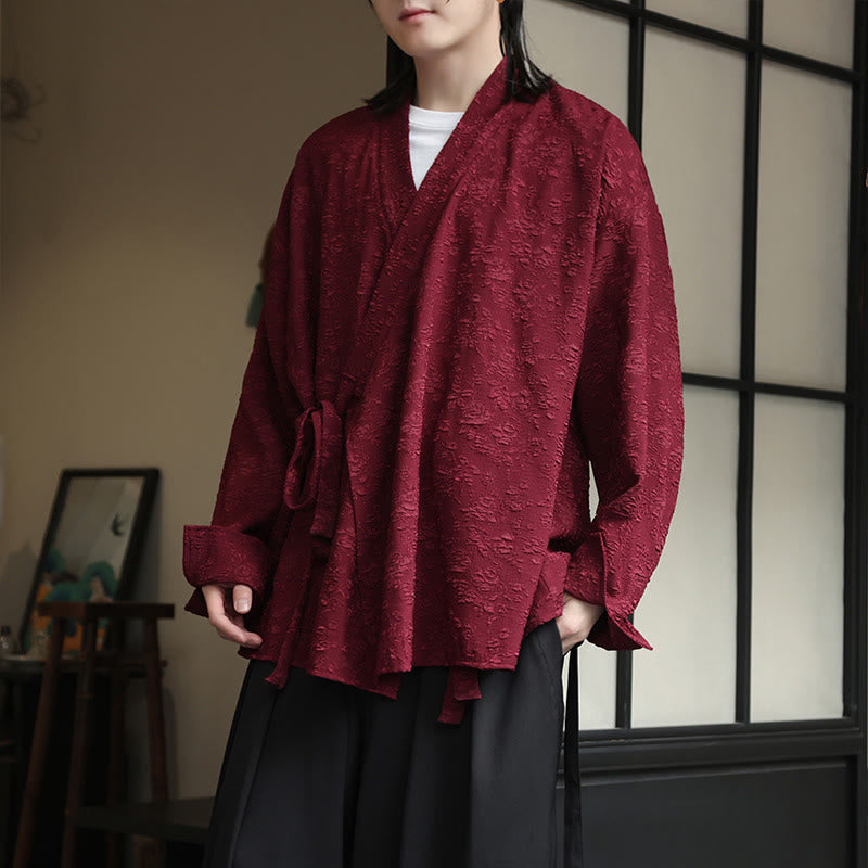 Spring V-Neck Floral Men's Lace-up Design Long Sleeve Shirt - Image 10