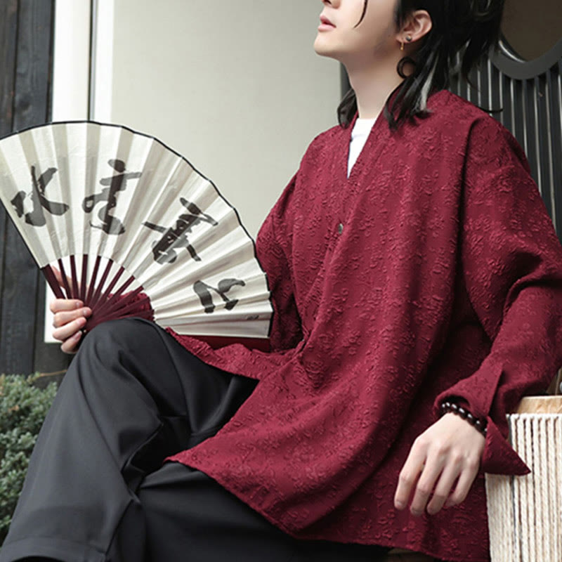 Spring V-Neck Floral Men's Lace-up Design Long Sleeve Shirt - Image 16