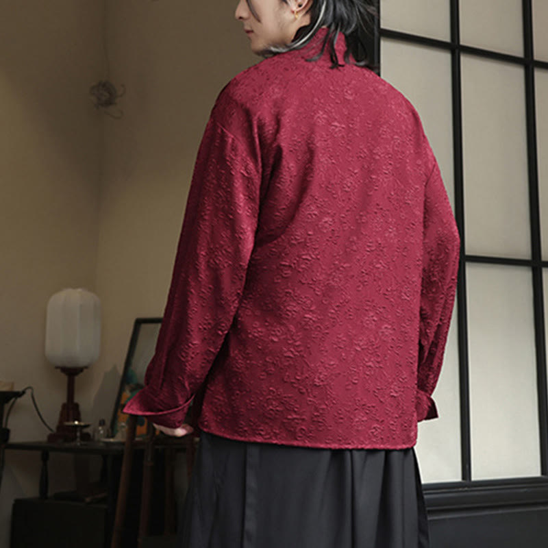 Spring V-Neck Floral Men's Lace-up Design Long Sleeve Shirt - Image 11